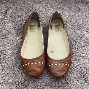 Brown flats with gold details